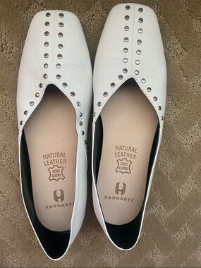 White Leather Studded Slip-On Flats
